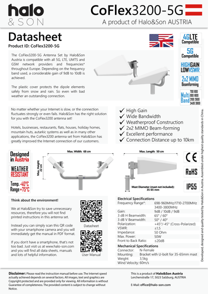 CoFlex3200-5G MIMO Richtantenne 20dBi - Halo&Son Austria